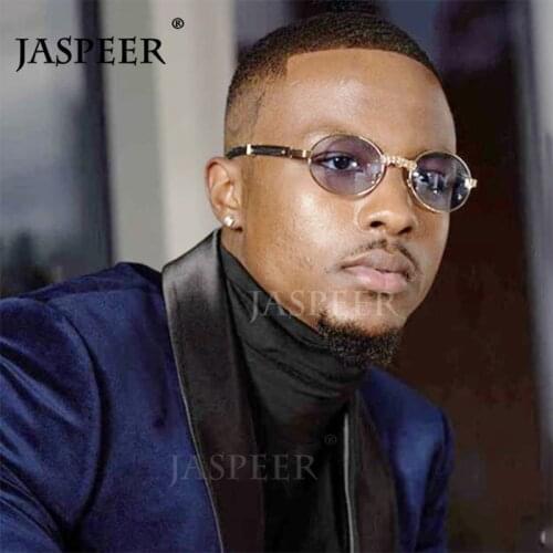 JASPEER Rhinestone Vintage Sunglasses Women Luxury Diamond Retro Sunglasses Men Brand Designer Round Sunglasses Women Eyewear