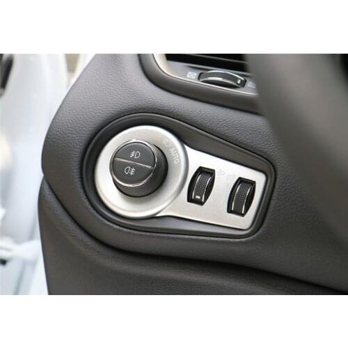 Car Headlight Head Light Switch Button Cover Trim Frame Sequins For Renegade 2015 2016 Car Styling Mouldings Silver