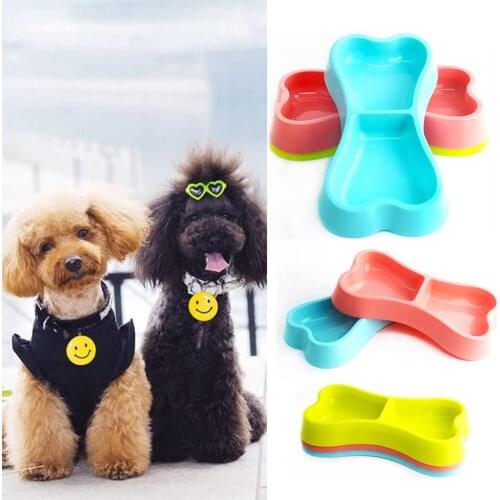 TECHOME Home Dog Pet Feeder Bowls Safety Plastic Bowl Double Eating Drinking Bone Shaped Bowl Pet Dog Dish Feeder Feeding Tools