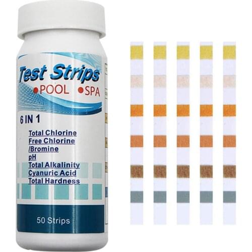 6 In1 Swimming Pool SPA Test Strips Chlorine pH Alkalinity Water Hardness 50Pcs
