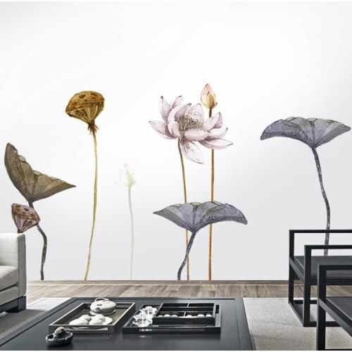 Lotus Vintage Wall Sticker Flower Teenager Living Room Bathroom Bedroom Wall Decor Aesthetic on The Wall Wallpaper