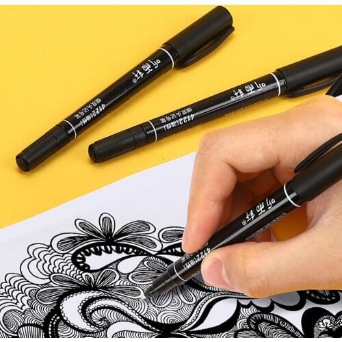 Waterproof Black Ink Token Pen Fadeless Secret Garden Paper Labeling Stationery Painting Double-headed Pen School Office Supply