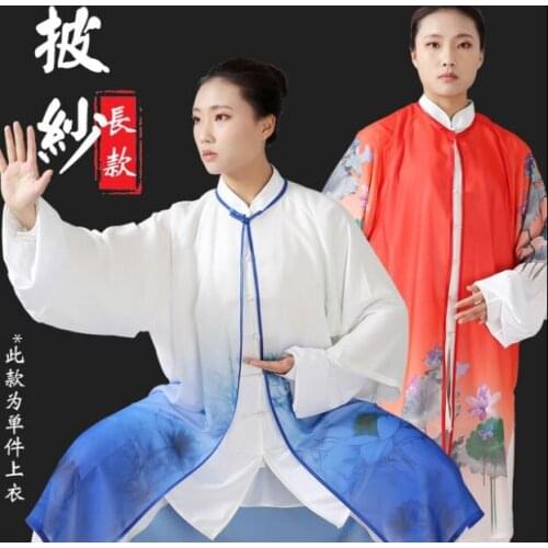 Unisex high quality kung fu wushu performance veil tai chi cape taijiquan suits martial arts uniforms