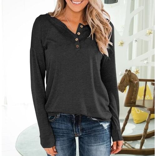 Women Blouse Top Casual Solid Color Buttons Loose T-shirt Women Solid Color Blouse for Autumn блузка женская