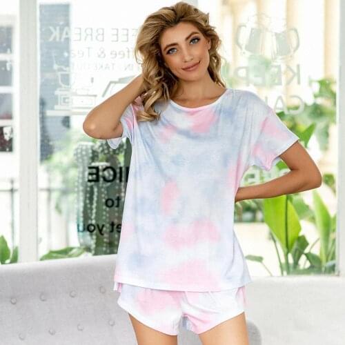 Women Love Pattern Pajamas Two Piece Sets Casual Round Neck Short-sleeved Top Loose Shorts Home Clothes Suit