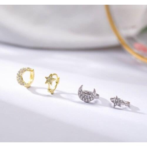 New 925 sterling silver earrings fashion zircon moon stars ear ring ear bone ear buckle simple trend female girl ear jewelry