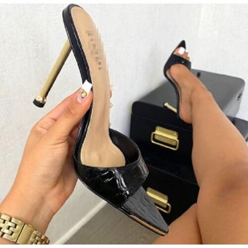 Termainoov Big Size 42 New Women Slippers High Heels Open Toe Sexy Thin Heel Slidder Dress Shoes Summer Pointed Toe Women Shoes