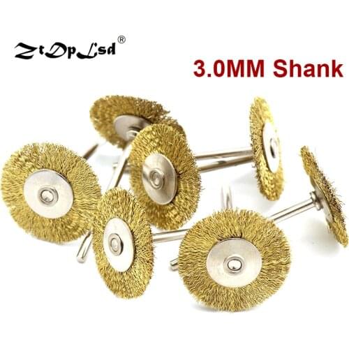 ZtDpLsd 6pcs T Type 3.0mm Shank Copper Plated Brass Wire Wheel Brush Mini Drill For Dremel Rotary Tools Polishing Brushes 25mm