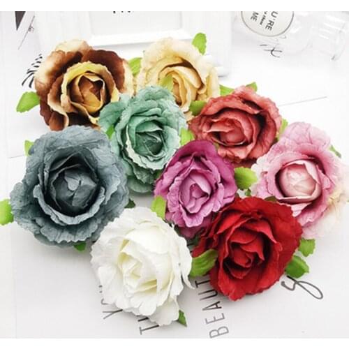 NEW 10pcs 7cm Artificial Flowers Head Silk Rose Flower For Wedding Home Decoration Fake Flowers DIY Wreath Scrapbook Supplies