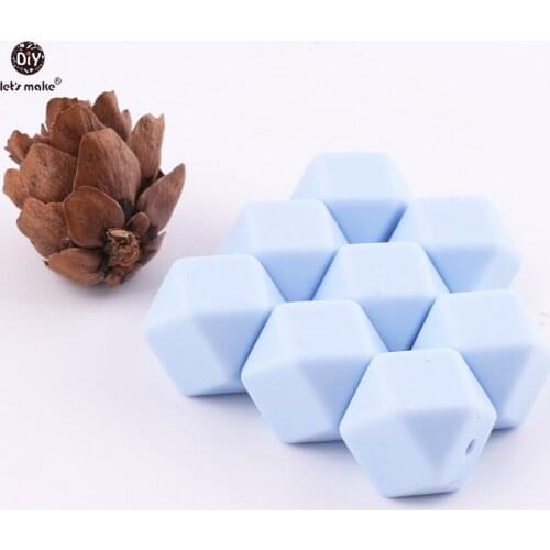 Lets make Candy Blue Color 10pc 14mm Silicone Teether Can Chew Octagonal Beads DIY Teething Hex Beads Baby Teether