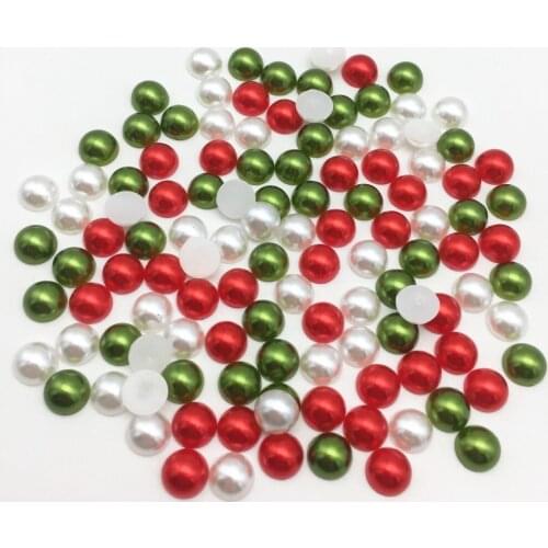 1000pcs 8mm Christmas Red White Green Half Round Pearls Flatbacks Embellishments DIY Phone Nail Decorations Crafts Cardmaking