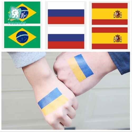 2018 Europe Cup Country Flags Sticker Body Waterproof Temporary Tattoo Flag Of Brazilian,Russian,Spain,Ukraine Face Tattoo