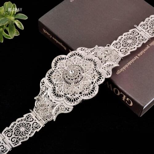 2021 Fashion Gold Silver Adjustable Metal Wide Bling Vogue Waistband Carved Ladies Chains Waist Belt Woman Flower Waistband