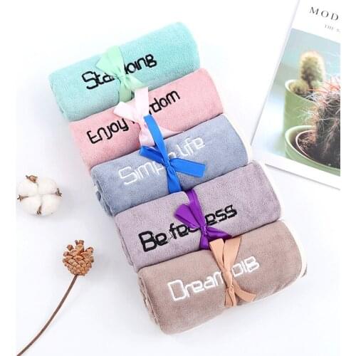 5pcs Superfine Fiber Solid Colors Embroidery Face Towel Soft Water Absorbent Towel for Adult Home Cleaning Face Hair Bath Towel