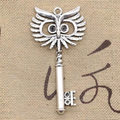 6pcs Charms Owl Key 54x28mm Antique Silver Color Plated Pendants Making DIY Handmade Tibetan Silver Color Jewelry