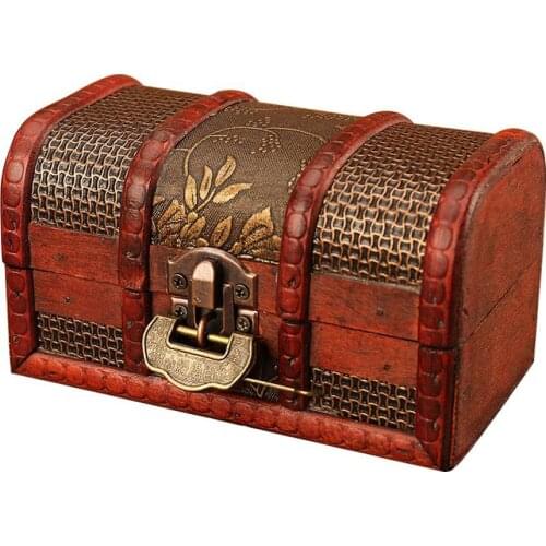 80% HOT SALES！！！Retro Small Wood Flower Printing Storage Box Jewelry Treasure Case with Lock