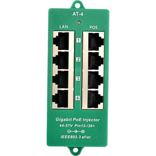 802.3at negotiating Gigabit PoE 4 Port Power over Ethernet Injector for 4 PoE Cameras like Cisco, MikroTik, Aruba, UBNT