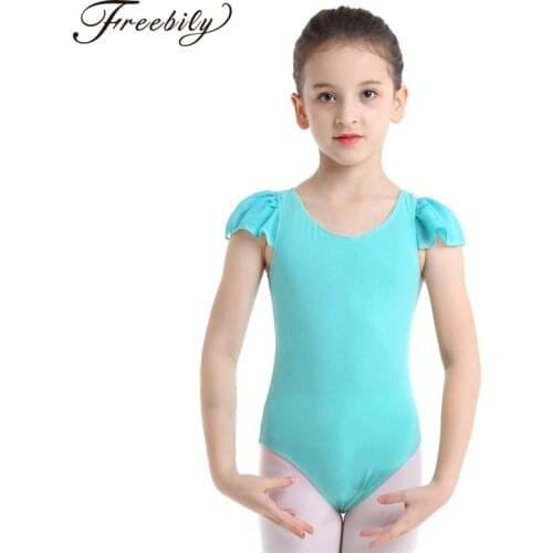 Girls Ruffled Sleeves Cotton Ballet Leotards Dance Wear Kids Gymnastics Leotard Bodysuit Child Practice Stage Dance Costume