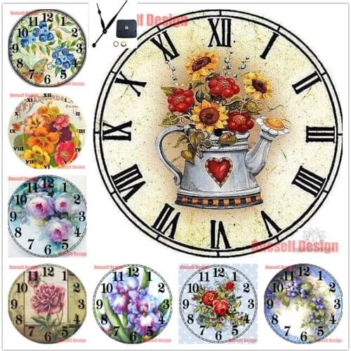 Bew wall sticker diamond painting with clock flower 5d diamond embroidery sale clock Christmas gift for home rhinestone pictures