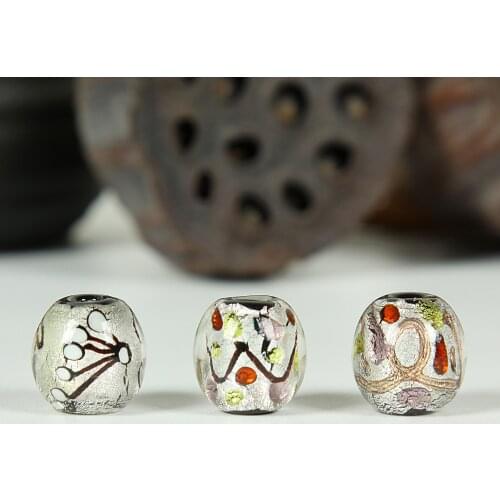 3pcs 14/16mm Silver Color Foil Murano Glass Lampwork Beads Charms DIY Bracelet Spacer Loose Round Beads Jewelry Making Accessory
