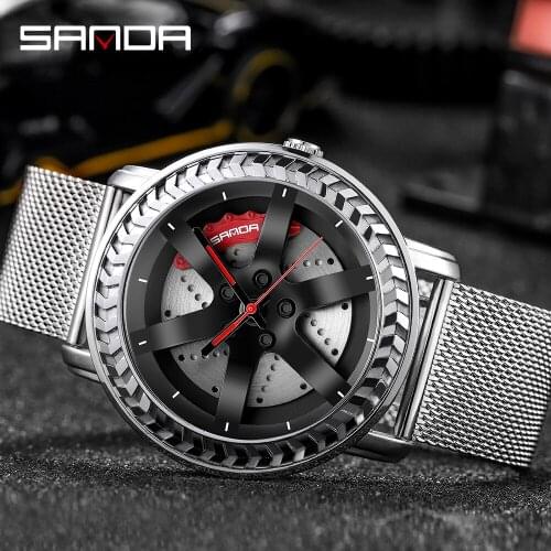 SANDA 2021 New Sports Watch Car Wheel Hub Mens Wheel Watch Waterproof Fashion Creative Business Mens Watch Relogio Masculino