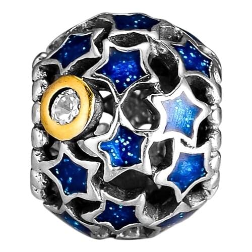 CKK 925 Sterling Silver Jewelry Night Sky Openwork Blue Enamel Charms Beads Fits Bracelets For Jewelry Making