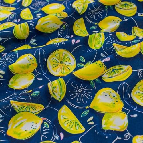 Lemon on blue cotton fabric for dress tissus au mètre telas algodon estampadas sewing ткань для шитья vestidos coton tissu tela