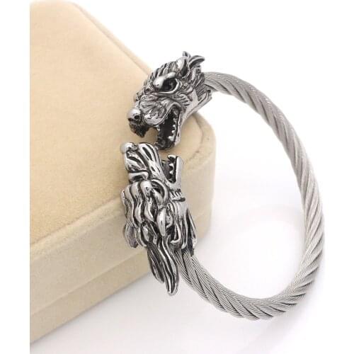 JSBAO Vintage Punk 316l Stainless Steel Dragon Bracelets For Men Jewelry With Twisted Cable Bangle Mens Accessories Bracelet
