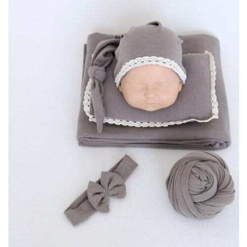 Grey Sleep Hat Newborn Posing Pillow Wrap set Photography Props 5 Piece Stretch Knit Baby Photo Backdrop Blanket outfit