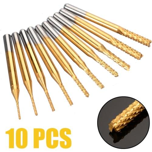 10pcs 0.8-3.175mm PCB Drill Bits High Hardness End Mill Tool Set For CNC Milling Engraving Cutter