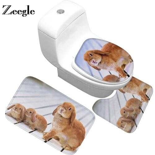 Zeegle Toilet Mat Lop Rabbit Bath Bathroom Carpet Non-slip Floor Mat Toilet Rug Absorbent Rug Foot Pads Toilet Seat Cover Mat