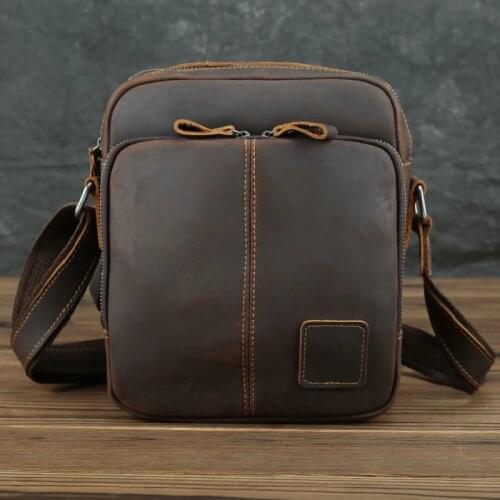Luufan Mens Crazy Horse Leather Shoulder Bag Genuine Leather Messenger Bags Of Men Male Crossbody Bag Small Boys School Bag