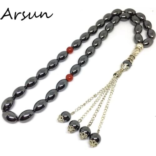 8MM*12MM Mens Muslim 33 Prayer Beads Hematite Material Islamic Allah Prayer Rosary Tesbih Islam Misbaha Free Shipping