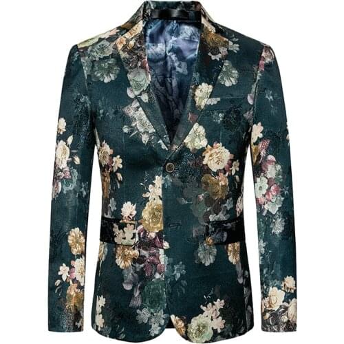 Mens 2020 Printed Fashion Casual Slim Fit Prom Dress Blazer Green Floral Stage Wear Blazers Jacket for Men #821
