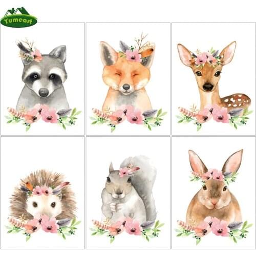 Paint With Diamond Painting by Number Nursery Animal 5D Diamond Embroidery Cross Stitch Kit Fox Rabbit Mosaic Decor For Home