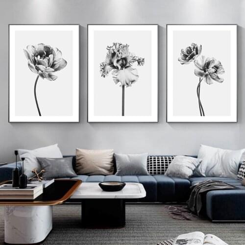Wall Art Canvas Painting Bloom Peony Black White Flower Nordic Minimalist Posters And Prints Wall Pictures for Living Room Decor