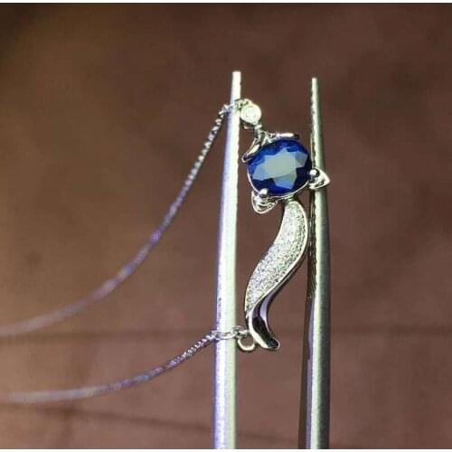 Natural And Real Sapphire necklace pendant Free shipping 925 sterling silver Fine jewelry