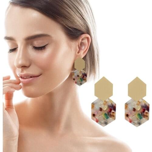 New Fashion Acrylic Earrings Leopard Print Acetic Acid Geometric earrings Circle Square Long Drop Earrings for Women Wholesale