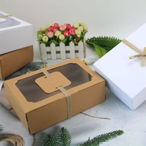 Kraft Paper Box Favor Gift Box PVC Clear Window Cookies Treats Packaging Box For A Gift Christmas Wedding Gift Cardboard Boxes