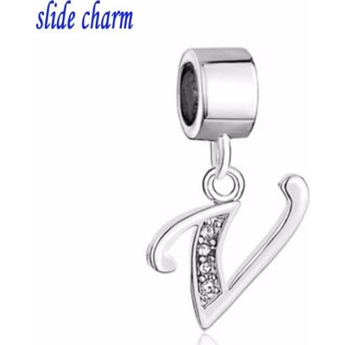 Slide charm Free shipping U alphabet pendant white crystal sending physics friend amulet charm beads fit Pandora bracelet