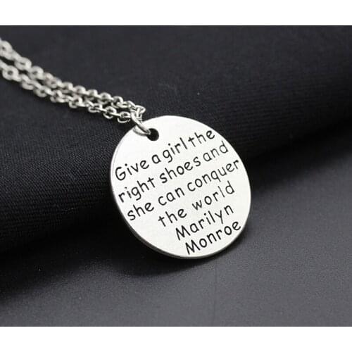 Simple Round Metallic Sheet Writing Words Silver Plated Pendant & Necklace for Women Fashion Jewelry