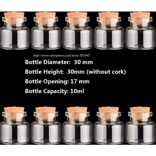 10 Pcs/Lot Clear Empty Glass Bottles With Cork DIY Transparent containers of small pieces and essential oil 30mm 10ml 15ml 20ml