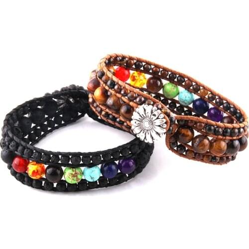 Drop Ship Fashion Beautiful Energy Beaded Bracelet Handmade Natural Stone 7 Chakra Wrap Bracelets & Bangles