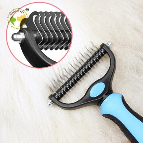 Bonzerpet Pet Fur Knot Cutter Dog Grooming Shedding Tools Pet Cat Hair Removal Brush Double sided For Long Hair Deshedding Comb