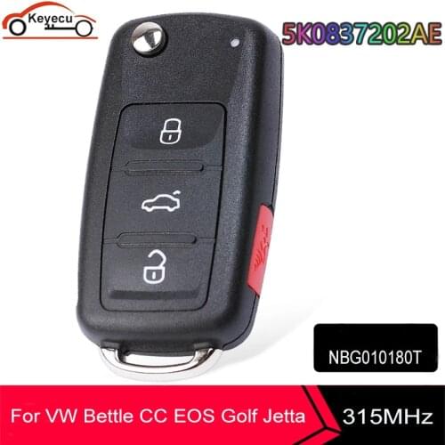 KEYECU Flip car remote key for VW Bettle CC EOS Golf Jetta Passat Tiguan Touareg 2014 2015 2016 4 button 5K0837202AE 315Mhz
