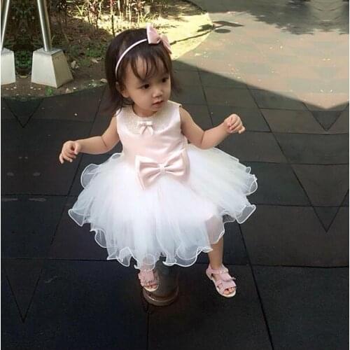 Pink Diamond Bow Girl Wedding Dress Flower Girl Party Birthday Dresses Princess tutu Dres Infantiles Princesa vestido de daminha
