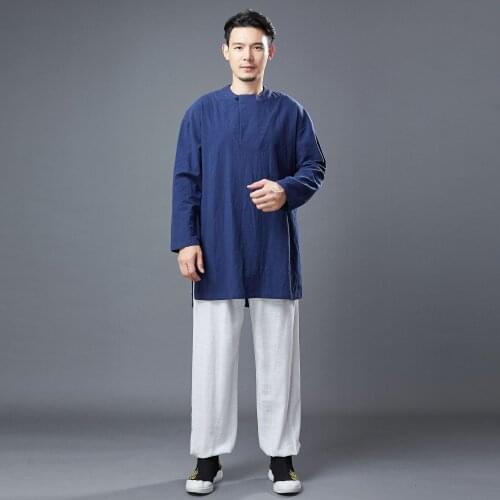 Men Yoga Tai Chi Kungfu Shirt Linen Long Sleeve Loose Sweatshirt Jogger Fitness Workout Meditation Casual Shirt Sportswear