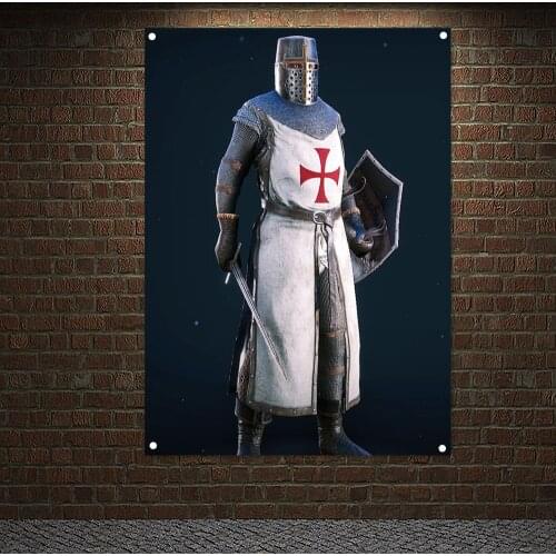 Knight Templar Order Flag Painting Wall Art Crusaders Posters Wall Hanging Custom Vertical Banner Brass Metal Holes Grommets T5