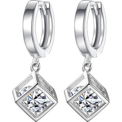 Fashion Hot Sale New Design Square Shiny Zircon 925 Sterling Silver Drop Earrings for Women Jewelry Birthday Gift Wholesale