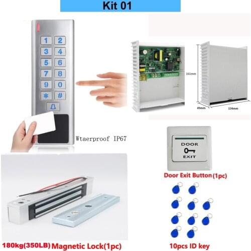 RFID Wapterproof card ketpad Access Control System sets DC12V 5A Power Supply Battery AC 100~240V 180kg Magnetic Lock